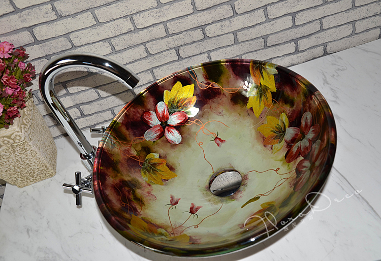 Modern Art Fancy Red Color Unbreakable Glass Dining Room Sinks Dining Room Wash Basin 7030  - 副本