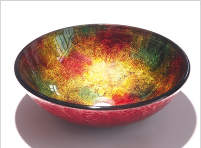 Bathroom handmade foil round Tempered Art Bowl Glass Vessel Sink 8012