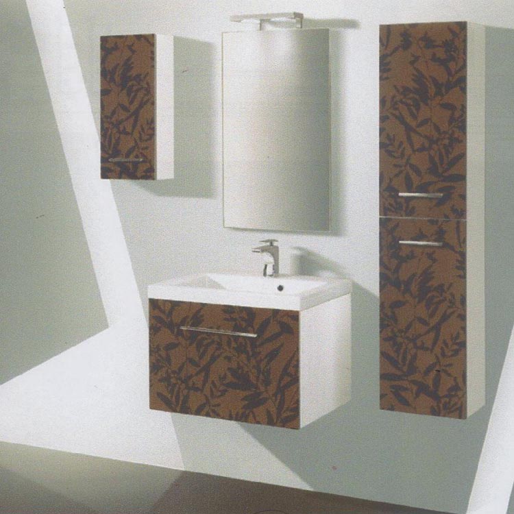small PVC bathroom wall cabinet with two side cabinets and ceramic basin