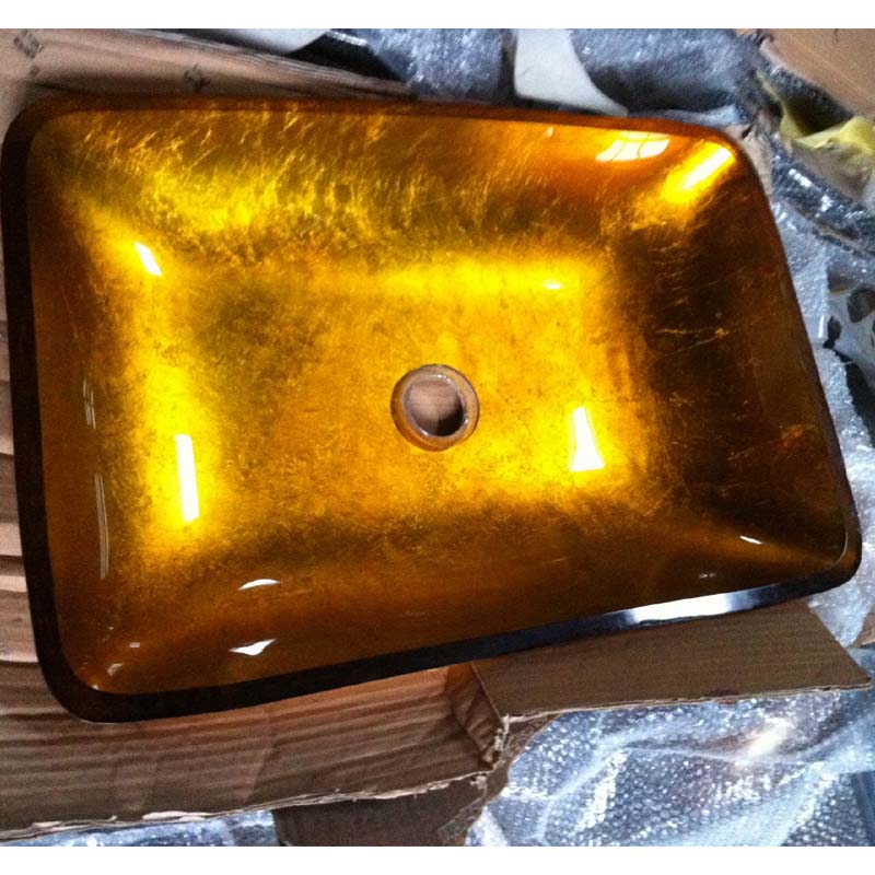 rectangle golden color bathroom vanity sinks glass bowl with good packing box