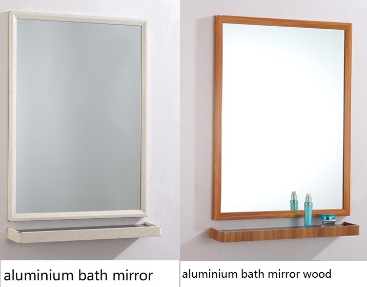 aluminium alloy wall bathroom mirror with mirror shelf different color