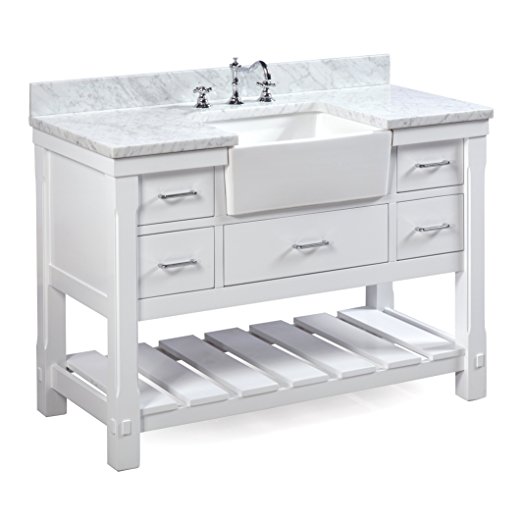 48 inch Bathroom Vanity Includes a White Quartz Counterto Cabinet with Soft Close drawers apron sink