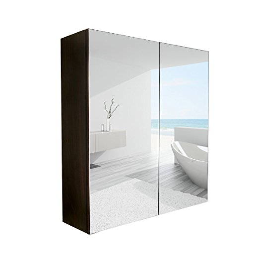 24 Inches Wide Wall Mount Mirrored Bathroom Medicine Cabinet Storage 2 Mirror Door Frameless Wall Mirror Vanity Mirror 