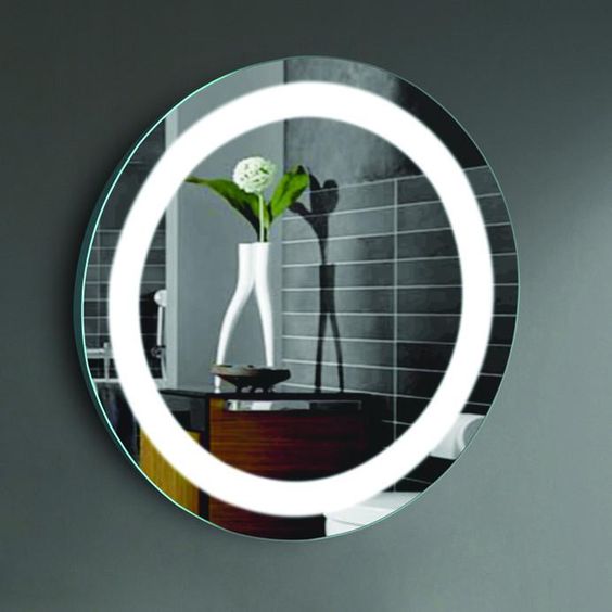 LED Bathroom Round Mirror 27 Inch Diameter Lighted Vanity Mirror Includes Dimmer and Defogger Silver Backed Glass