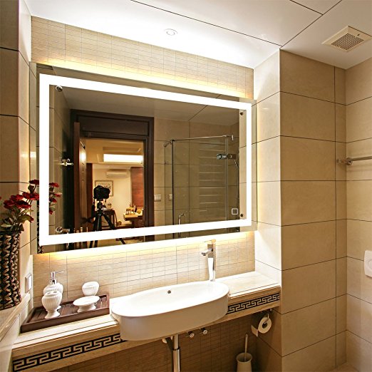 Dimmable LED Backlit Mirror Anti-fog Illuminated Vanity Mirror Bathroom Mirror with Touch Button and defogger