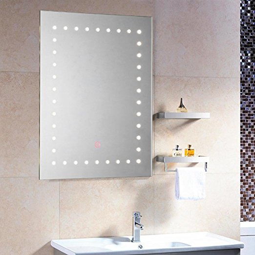 LED Lighted Wall Mirror Rectangle Bathroom Vanity Mirror with Touch Button and LED Lights for Bathroom