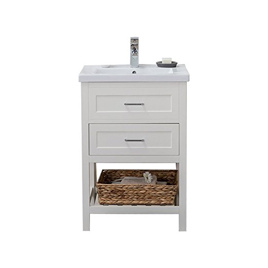 24 inch White Single Bathroom Vanity Drawers with Porcelain Top