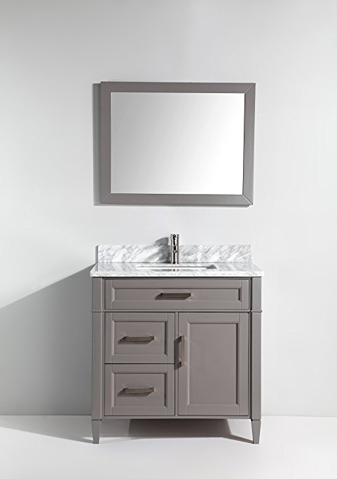 36 Inch Bathroom Vanity Set with Carrara Marble Stone with Free Mirror