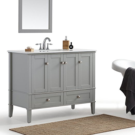 42 inch grey Bath Vanity with White Quartz Marble Top