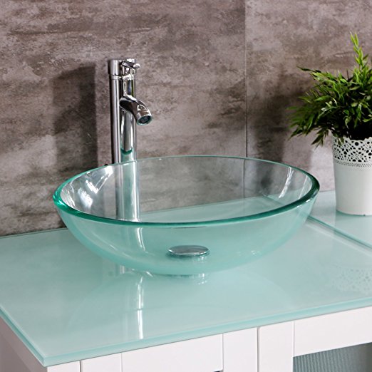 Tempered Clear Glass Vessel Sink round shape and Faucet Combo