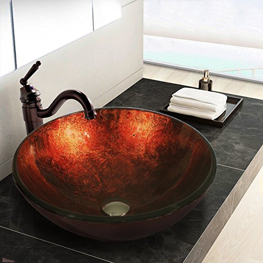Contemporary Tempered Glass Vanity Bathroom Vessel Sink, Bottom Mounting Ring and Pop Up Drain are Not Included
