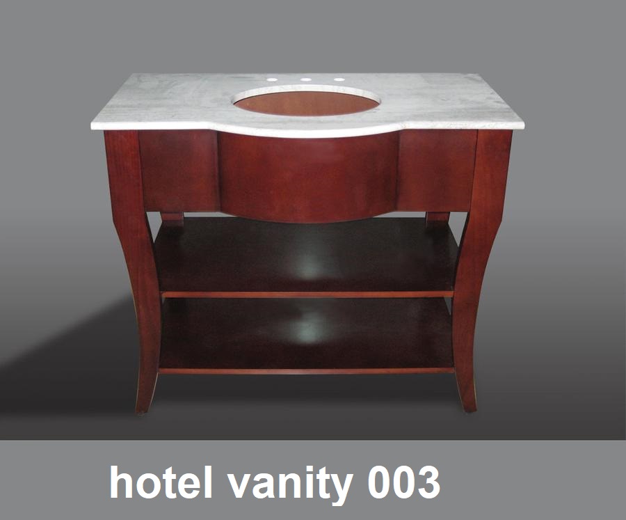solid wood hotel vanity design with wood shelf nature marble top
