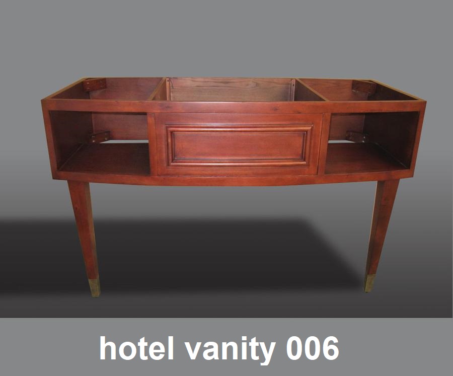 hotel wood vanity base with two wood legs