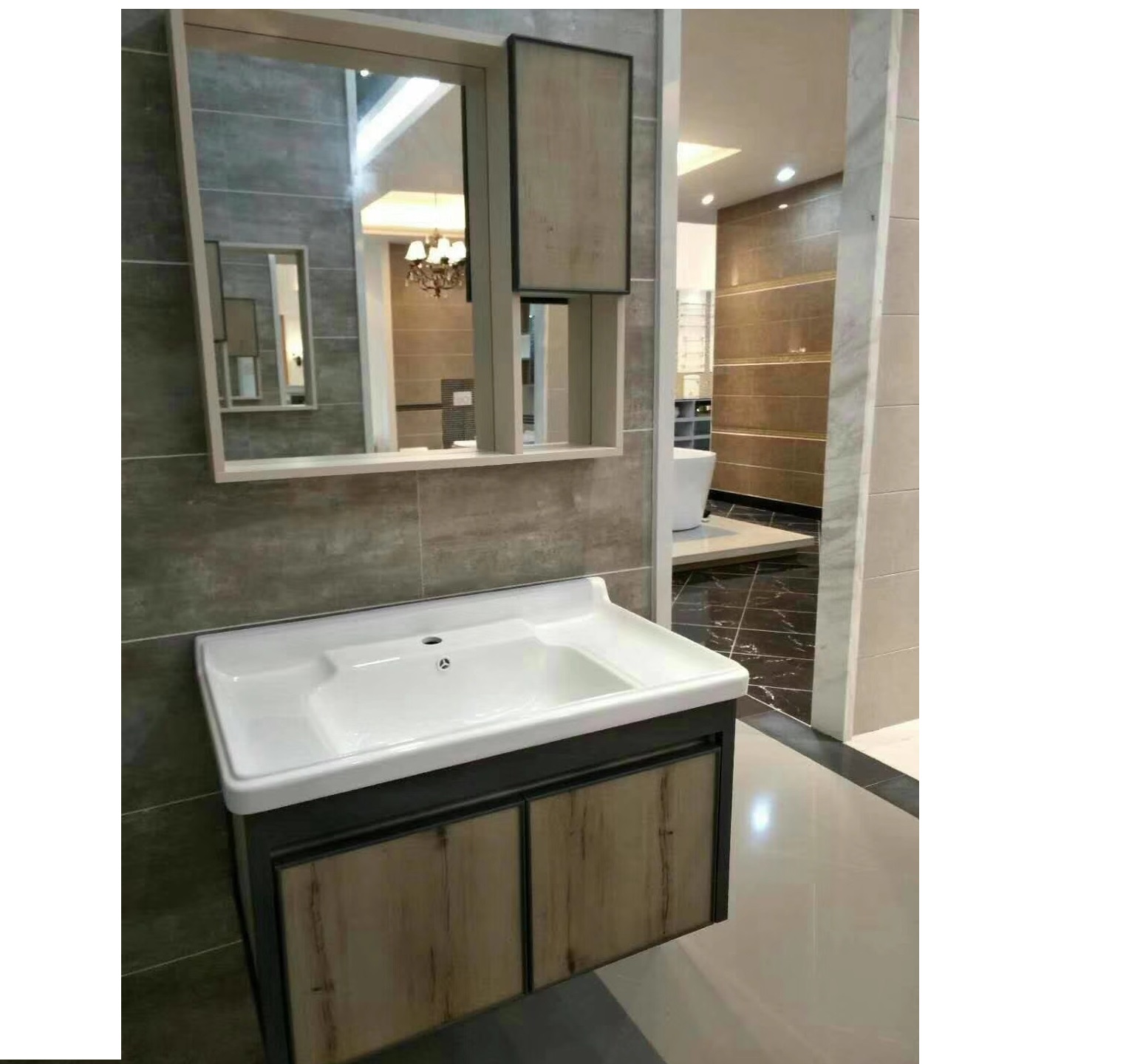 80cm bath lavatory basin cabinet with wood veneer surface