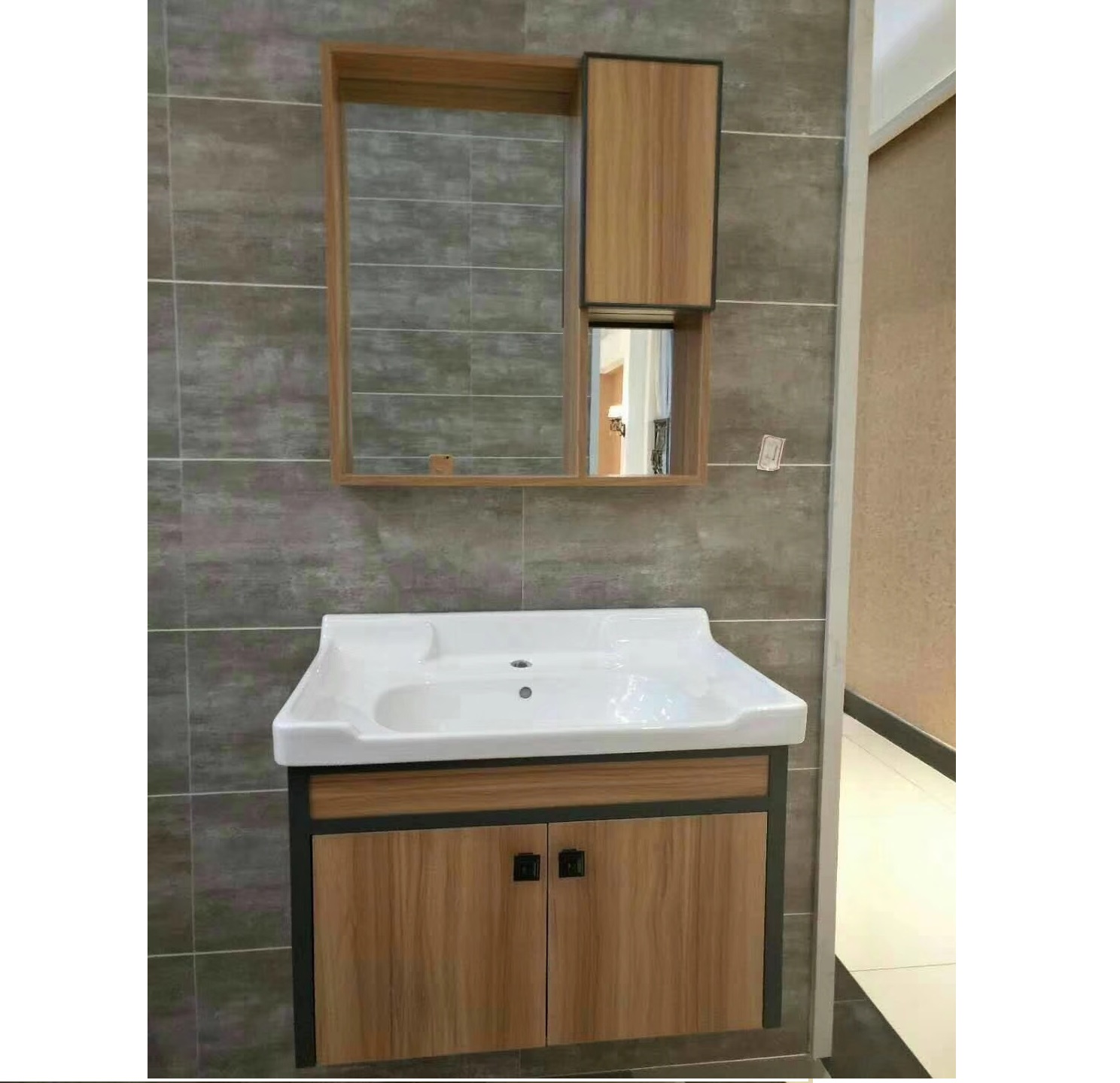 70cm bathroom storage cabinet with side cabinet wood pattern finish