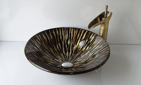  Handmade Round Vessel Bathroom tempered Glass Wash Basin Bowl Sink 7002