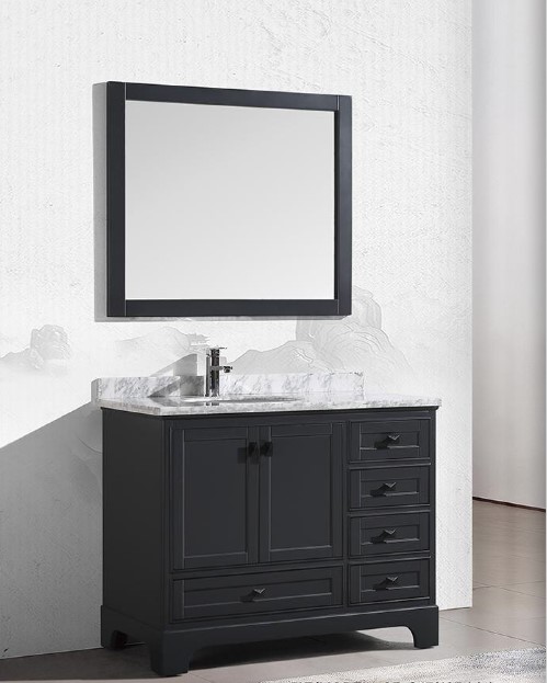 Dark grey bath vanity cabinet with nature marble top