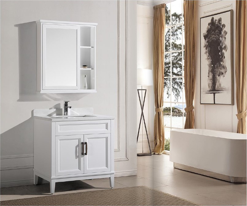 30inch mat white single sink lavatory bathroom vanity