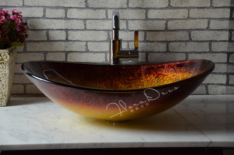 2018 boat glass wash basin with waterfall faucet 7012