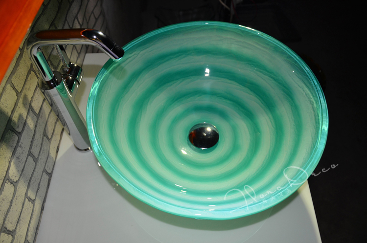 American Luxury Bathroom Round Bright Blue Tempered Hand Wash Glass Vessel Sink 7014