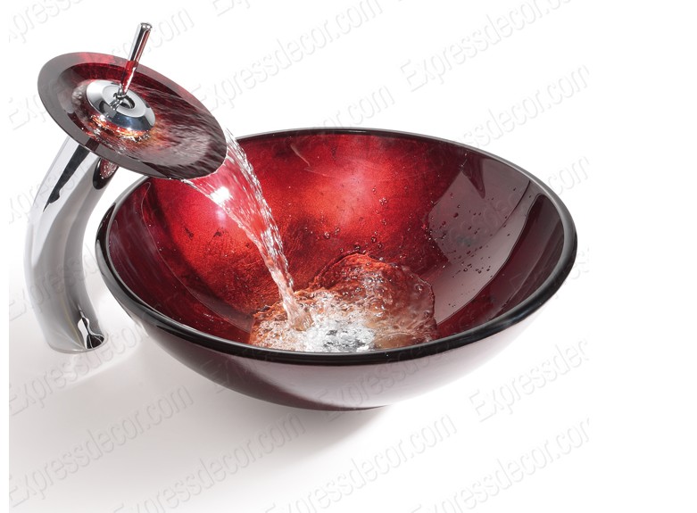 red Countertop Sinks Type and Tempered Glass Material Sanitary Ware Counter Top Wash Basin 7016