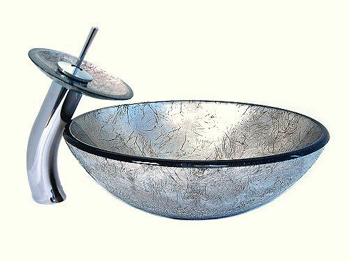 2018 New Hand Painted Glass Sink, Vessel Sink, silver Wash Sink 7017