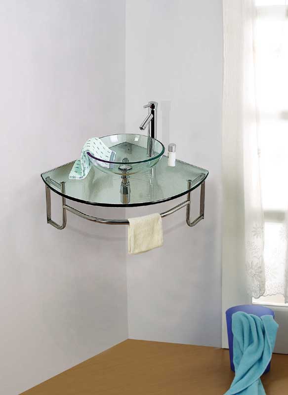 corner glass washbasin wall mounted above or recessed glass sink