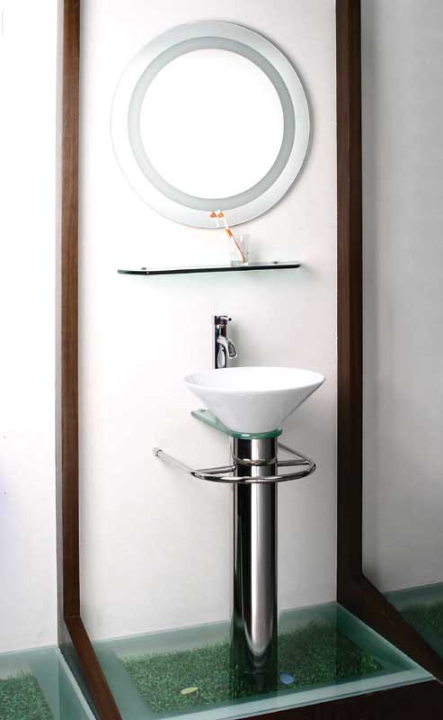 simple bathroom glass washbasin with 304 stainless steel stand