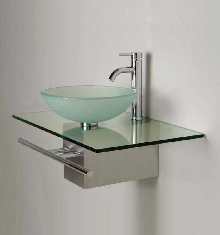 80cm stainless steel based bathroom glass vanity with frosted basin