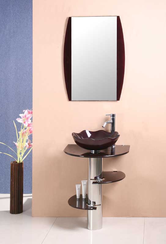 chocolate color glass vanity with bath mirror XD-092