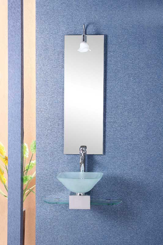 small square glass washbasin with small mirror and stainless steel base XD-111
