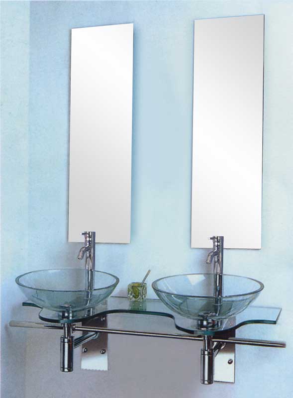 double glass washbasin stainless steel rackk and double bathroom mirror for your big bathroom XD-118