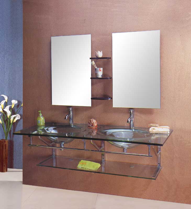 double glass basin with stainless steel rack and glass shelf XD-119