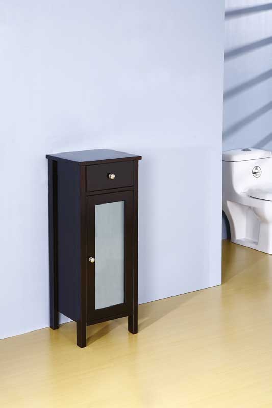 wood stand bathroom side cabinet storage with frost glass door