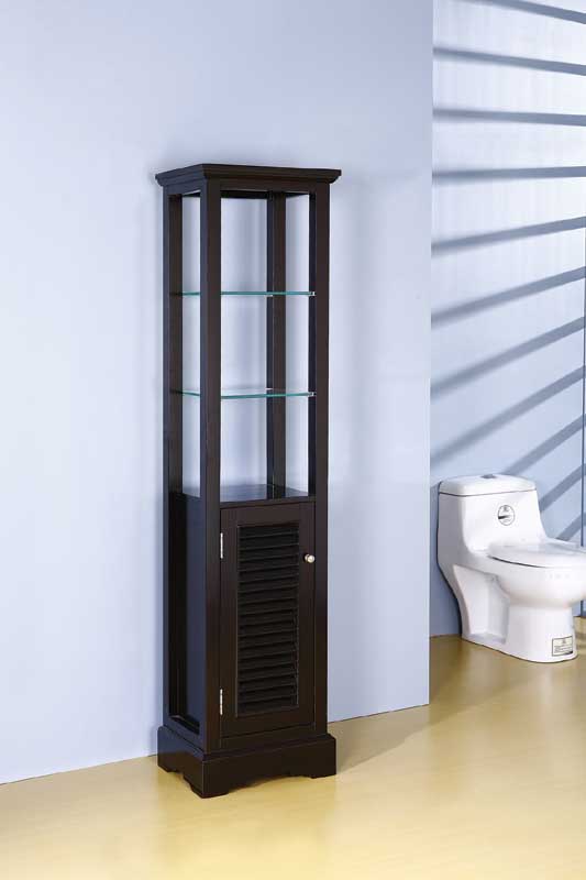 solid wood bathroom tall boy with glass shelf and louver door LG-10