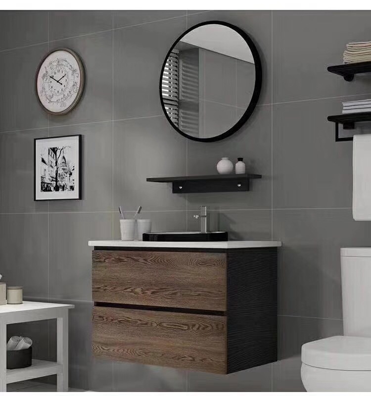 32inch bathroom vanity with black frame mirror round shape