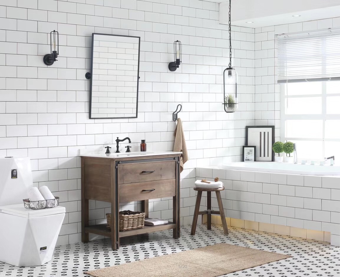 28inch solid wood bathroom vanity with undermounted ceramic basin