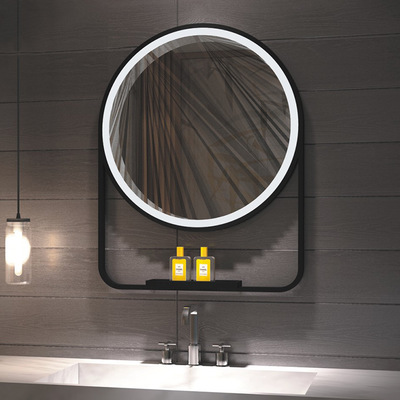 round bathroom mirror with black iron frame