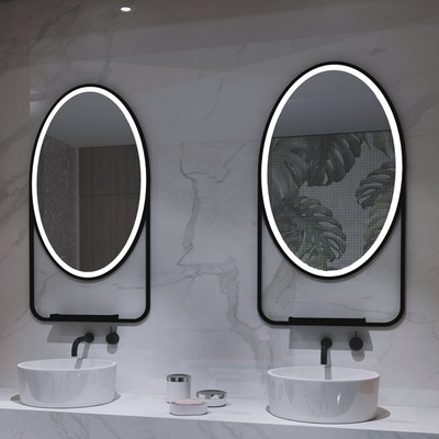 oval bathroom mirror with black frame
