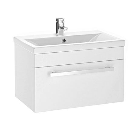 Wall Mounted Mid Edge Bathroom Basin & Cabinet - Gloss White MCS-6006