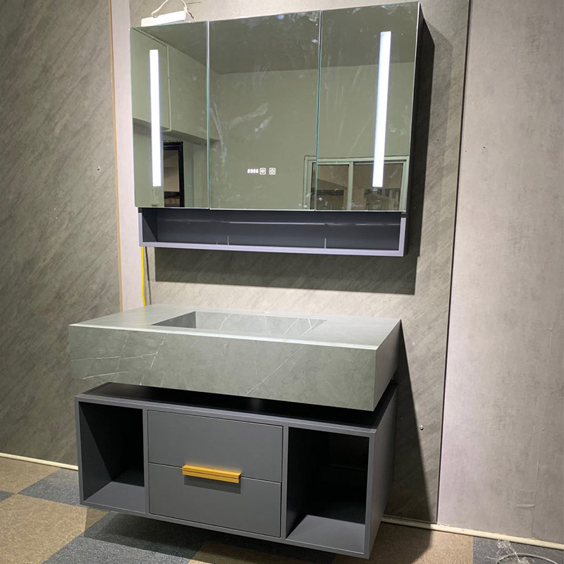 new sintered stone counter top bathroom vanity set with medicine cabinet 9047-100 
