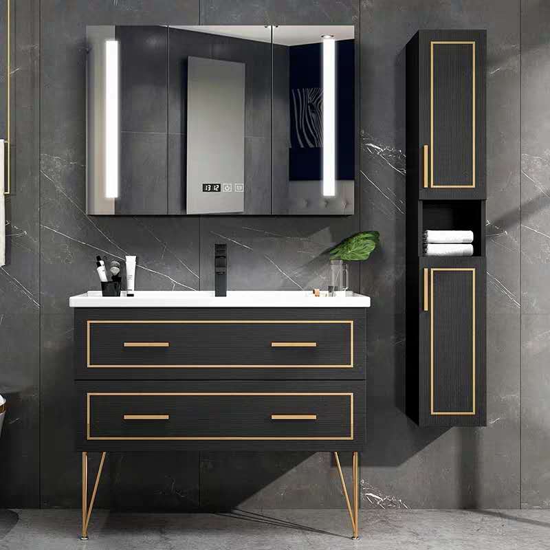 new bathroom vanity set with metal decoration led mirror cabinet side cabinet 9048-80