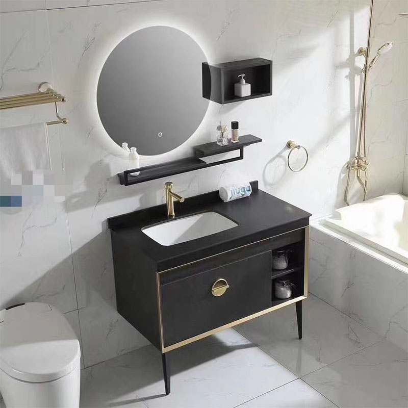 modern bathroom vanity with round led mirror 9064-80