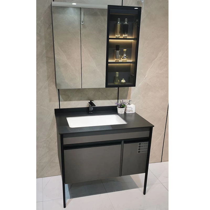 gray bathroom vanity cabinet with led mirror side cabinet 9069-80