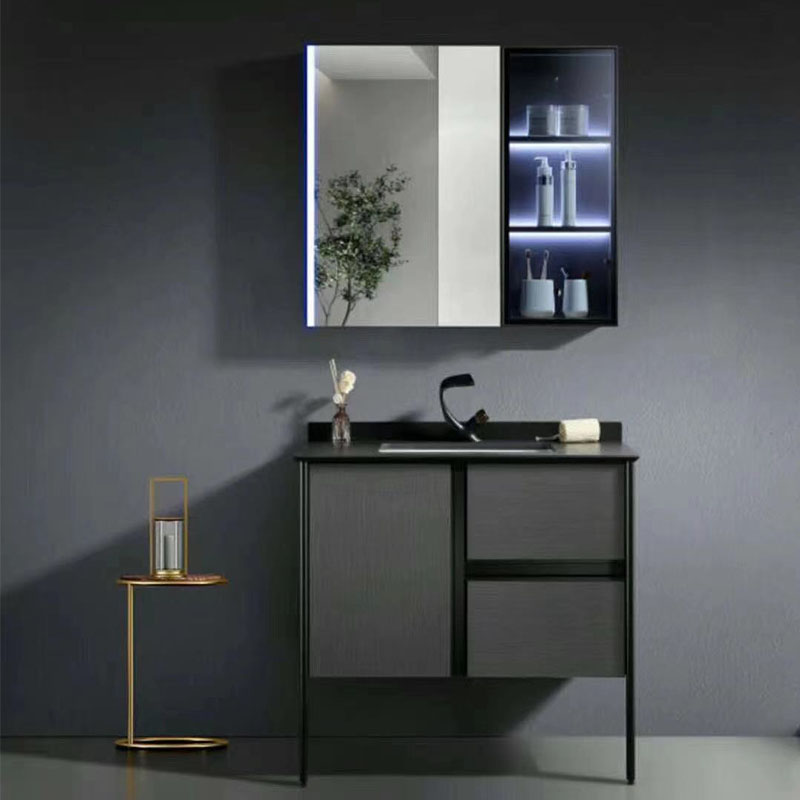 floor standing bathroom vanity set with backlit glass cabinet 9071-80
