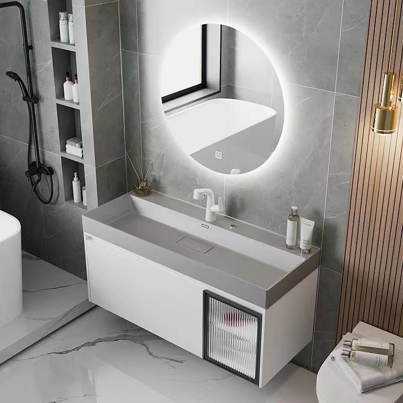 huge basin bathroom vanity with round led mirror 999