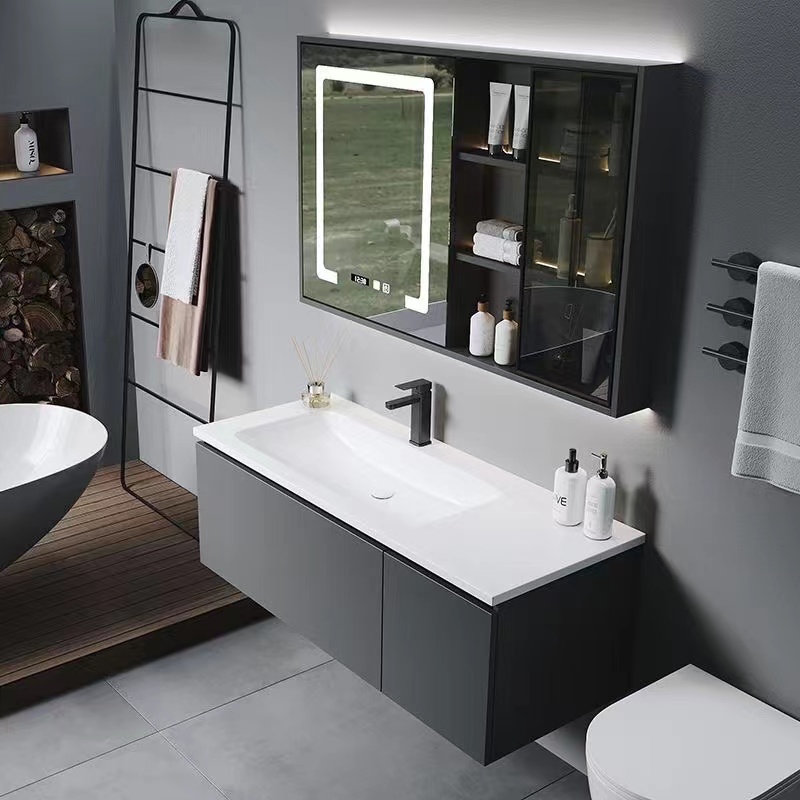 grey basin bathroom vanity set with molding basin