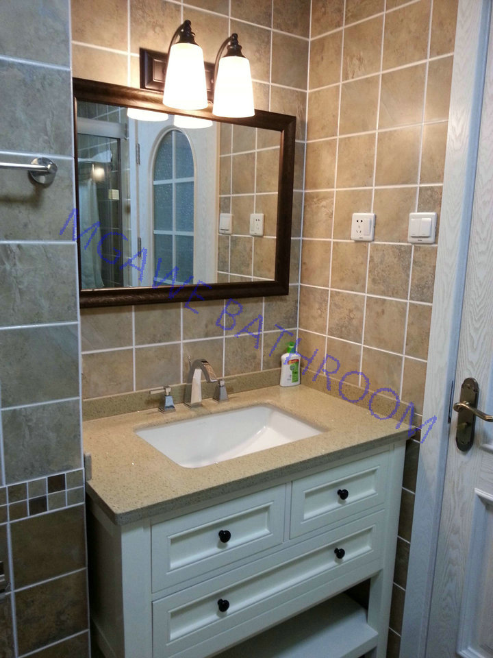 custom sink cabinet with big frame mirror