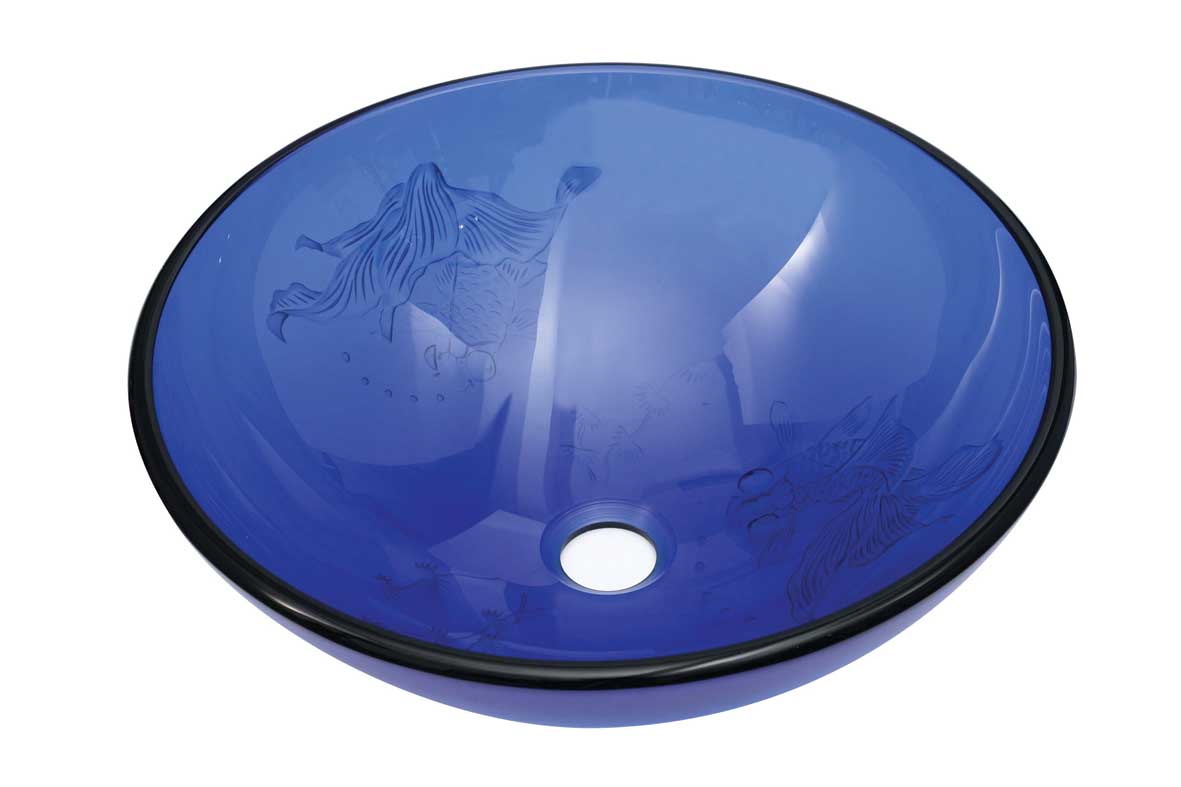 blue glass vessel sink