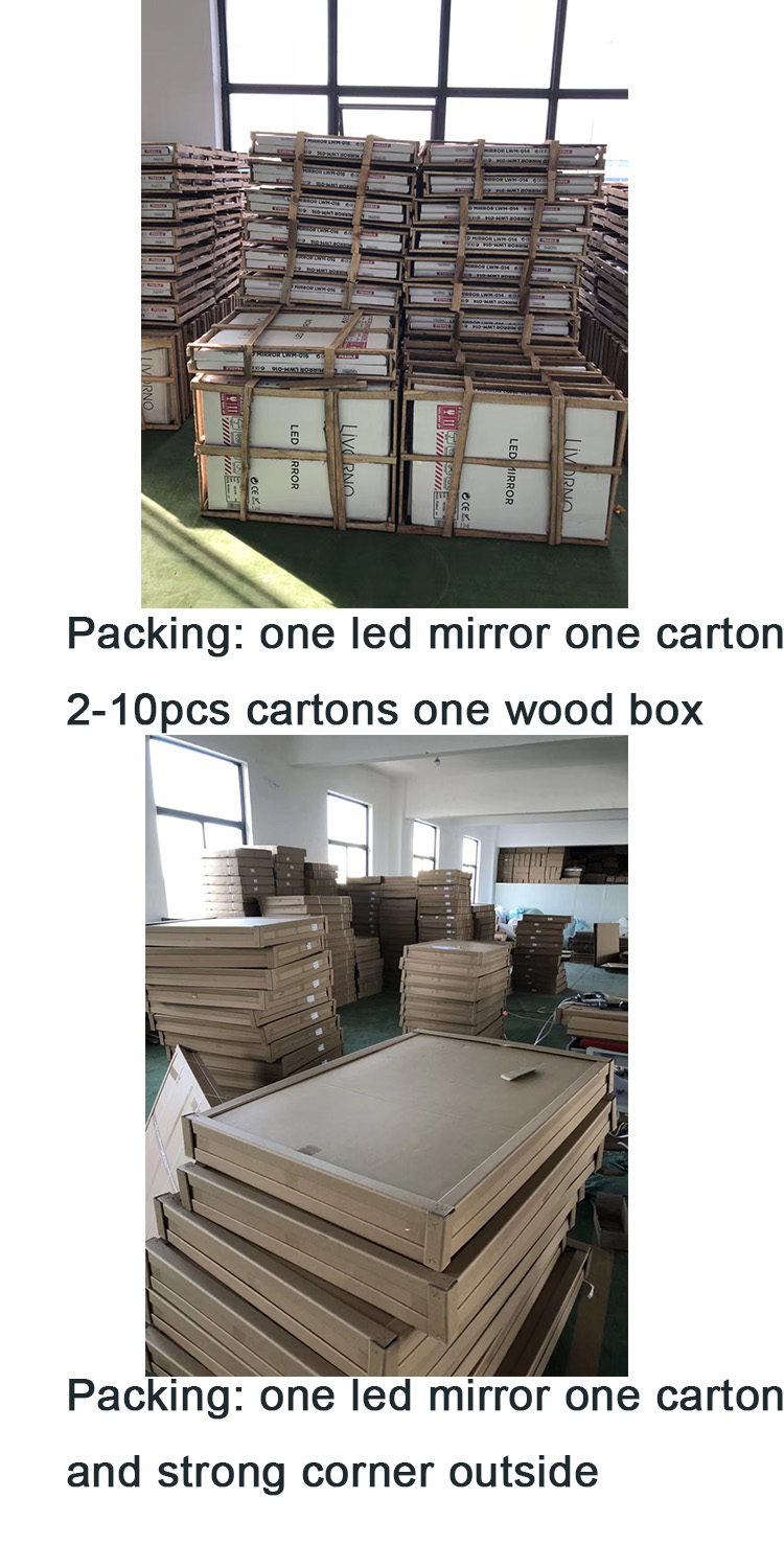 led mirror packing with wood box or staong carton corner